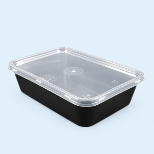 Hộp nhựa vuông 550ml (Thân đen – nắp trong – 50 bộ/lốc)